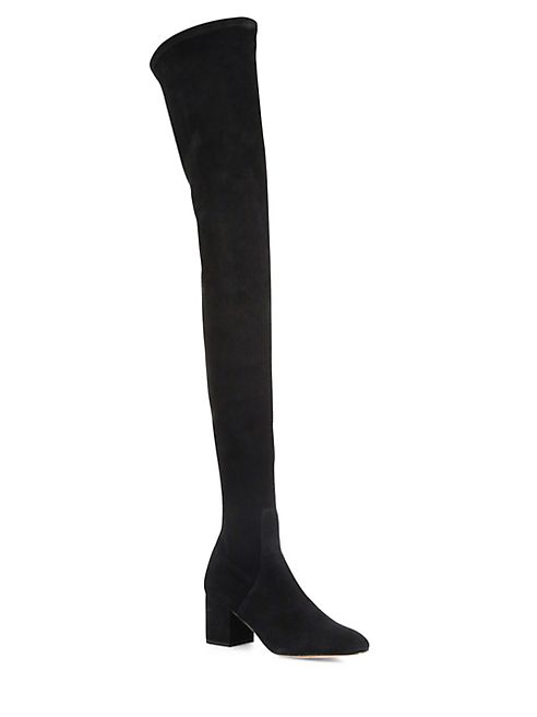 Valentino - Stretch Suede Over-The-Knee Block Heel Boots