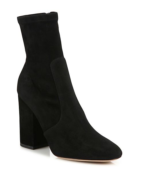 Valentino - Stretch Suede Block Heel Booties