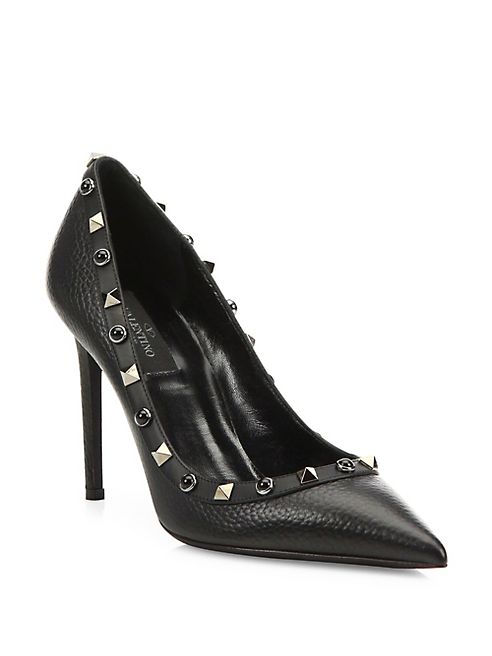 Valentino - Noir Rockstud Leather Point-Toe Pumps