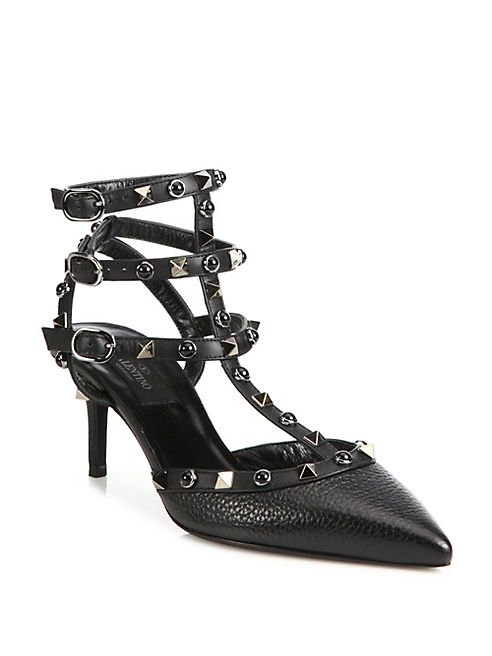 Valentino - Noir Rockstud Leather Slingbacks