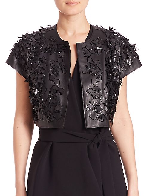 Josie Natori - Faux Leather 3D Bolero Jacket