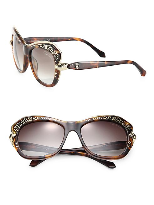 Roberto Cavalli - Animal-Print 56MM Geometric Round Sunglasses