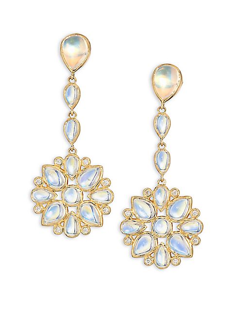 Temple St. Clair - Mandala Royal Blue Moonstone, Diamond & 18K Yellow Gold Drop Earrings