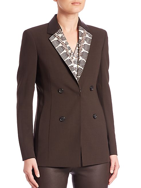 Akris - Snakeskin & Leather Collar Wool Jacket