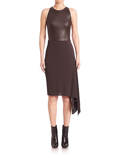 Akris - Asymmetrical Leather Combo Dress