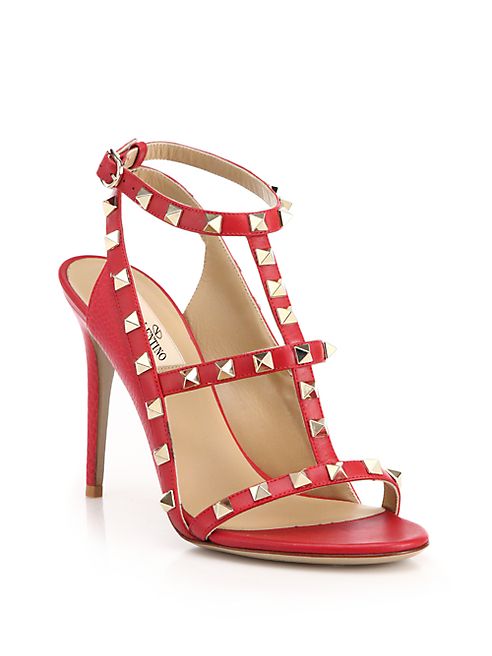 Valentino - Rockstud Leather T-Strap Sandals