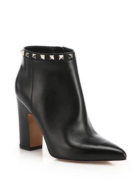 Valentino - Rockstud Leather Point Toe Booties