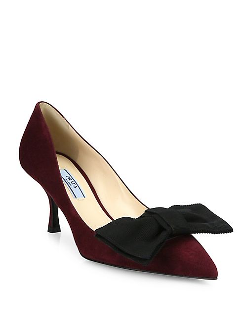 Prada - Suede & Bow Point Toe Pumps