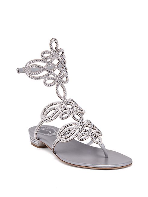 Rene Caovilla - Swarovski Crystal-Embellished Satin Flat Sandals