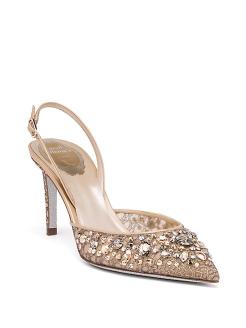 Rene Caovilla - Swarovski Crystal-Embellished Lace Slingbacks