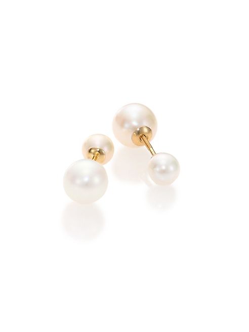 Zoe Chicco - 6.5MM-9.5MM White Pearl & 14K Yellow Gold Two-Sided Earrings