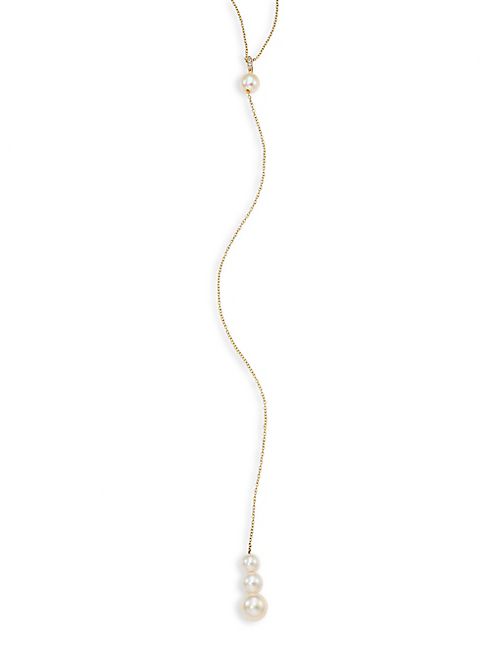 Zoe Chicco - Diamond, 5MM-7MM Cultured Freshwater Pearls & 14K Yellow Gold Lariat Necklace