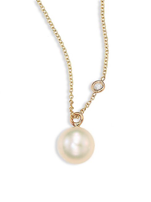 Zoe Chicco - Diamond, 8MM White Pearl & 14K Yellow Gold Pendant Necklace