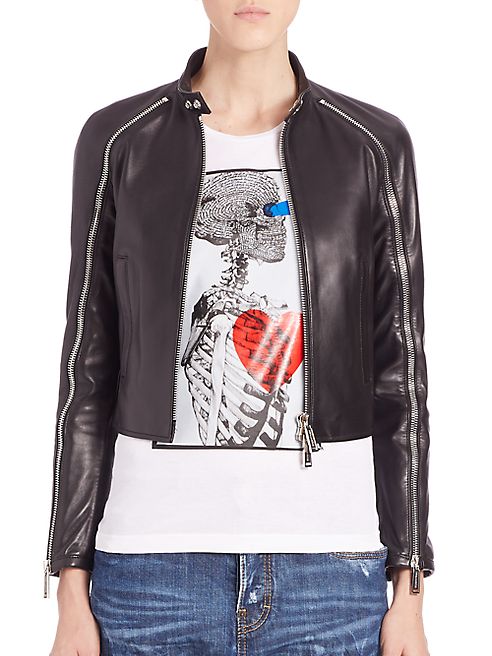 DSQUARED2 - Ovine Leather Sleeve Zipper Jacket