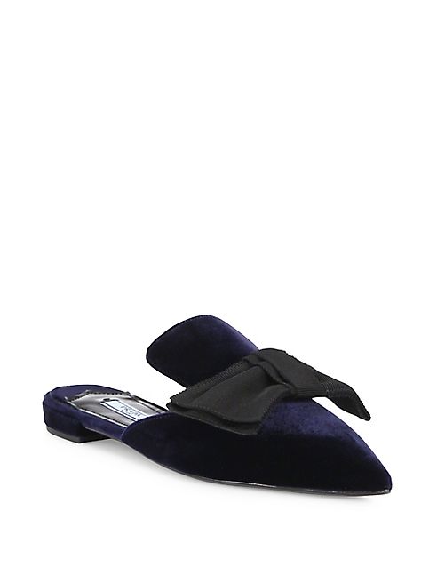 Prada - Velvet & Bow Point Toe Mule Slides