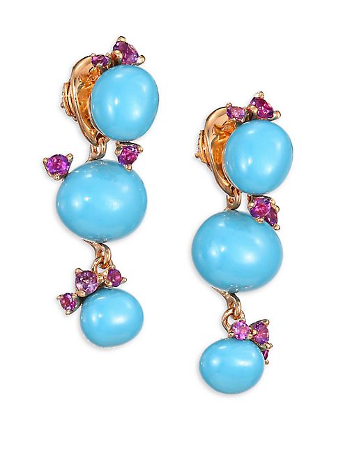 Pomellato - Amethyst & Turquoise Ceramic Round Drop Earrings