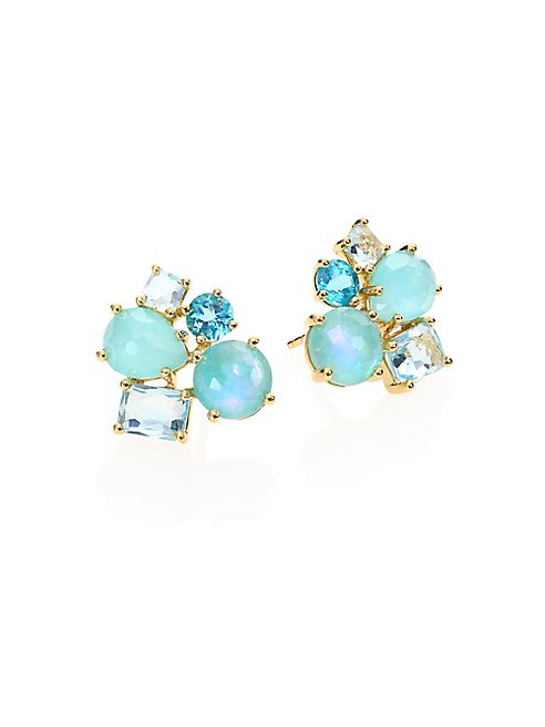 IPPOLITA - Rock Candy Lapis Opal Doublet, Amazonite, Turquoise, Blue Topaz & 18K Yellow Gold Cluster Earrings