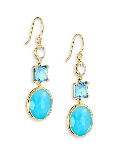 IPPOLITA - Rocky Candy Blue Topaz, Swiss Blue Topaz & 18K Yellow Gold 3-Stone Drop Earrings