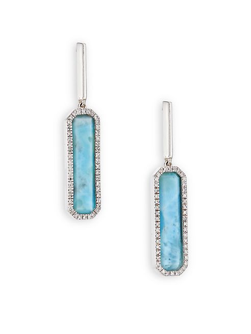 Monica Vinader - Naida Diamond, Larimar & Sterling Silver Drop Earrings