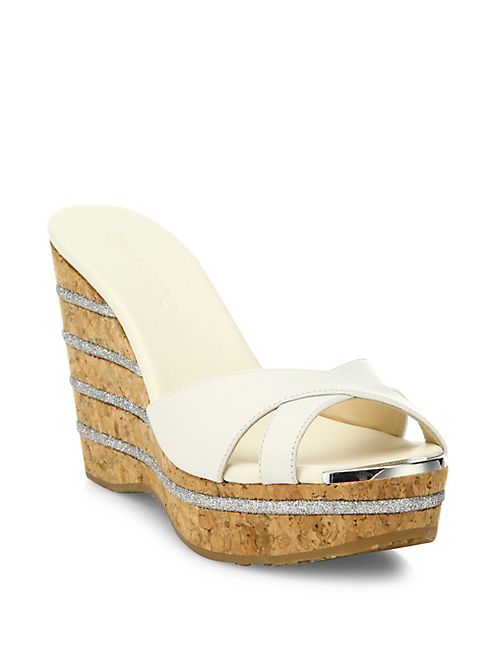 Jimmy Choo - Perfume 120 Leather Cork Wedge Slides