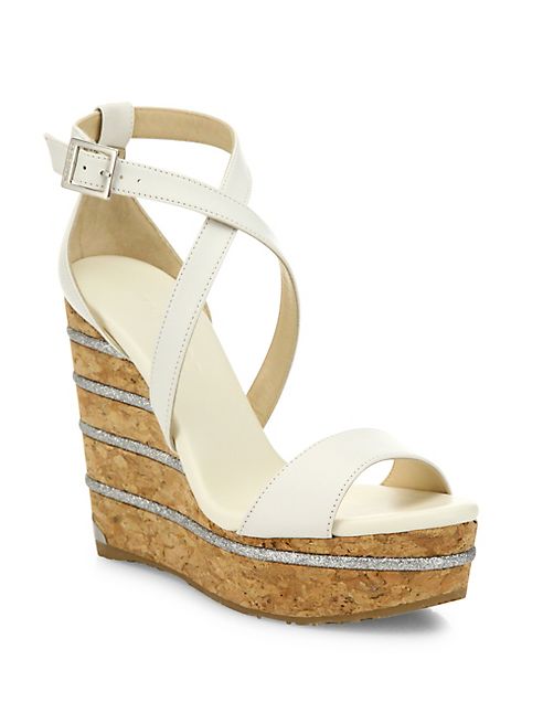 Jimmy Choo - Portia 120 Leather Ankle-Wrap Cork Wedge Sandals