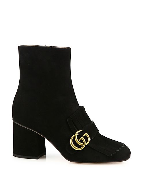 Gucci - Marmont GG Suede Block Heel Booties