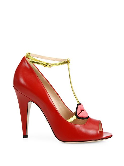 Gucci - Molina Leather Lips T-Strap Pumps