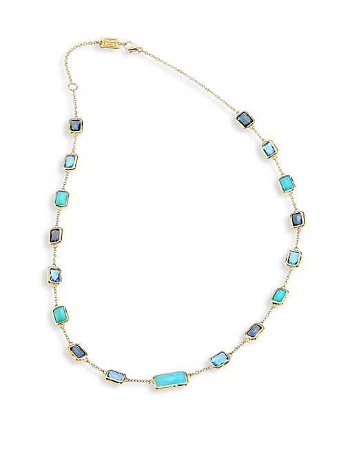 IPPOLITA - Rock Candy London Blue Topaz, Swiss Blue Topaz, Amazonite & 18K Yellow Gold Station Necklace