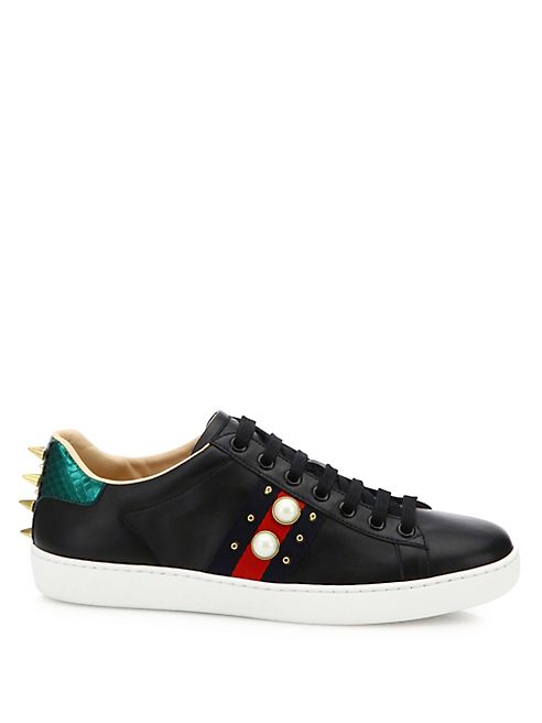 Gucci - New Ace Studded Leather Low-Top Sneakers