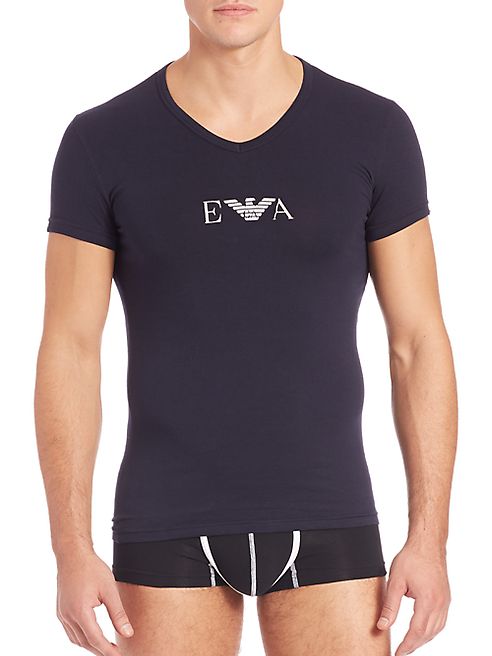 Emporio Armani - Stretch Cotton Eagle Logo V-Neck T-Shirt