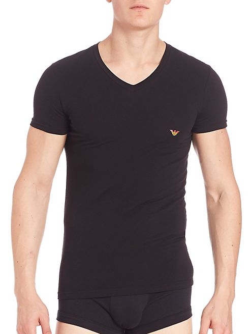 Emporio Armani - Ombre Eagle Stretch Cotton V-Neck T-Shirt