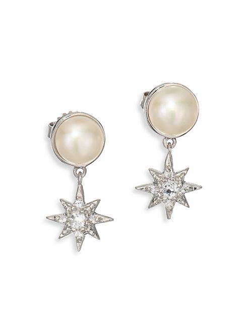 Anzie - Aztec Floating Micro Starburst 7MM-7.5MM White Mabé Pearl, White Topaz & White Sapphire Drop Earrings