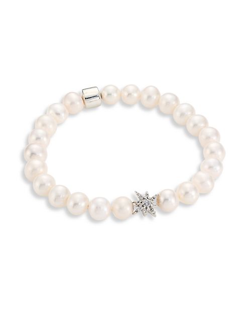 Anzie - Boheme Starburst 8MM-9MM White Baroque Pearl, White Topaz & Sterling Silver Bracelet