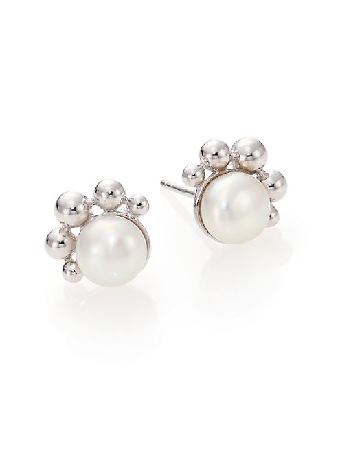 Anzie - Dew Drop Bubbling Brook 8MM White Mabé Pearl Stud Earrings