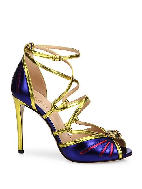 Gucci - Bette Tiger Metallic Leather Sandals