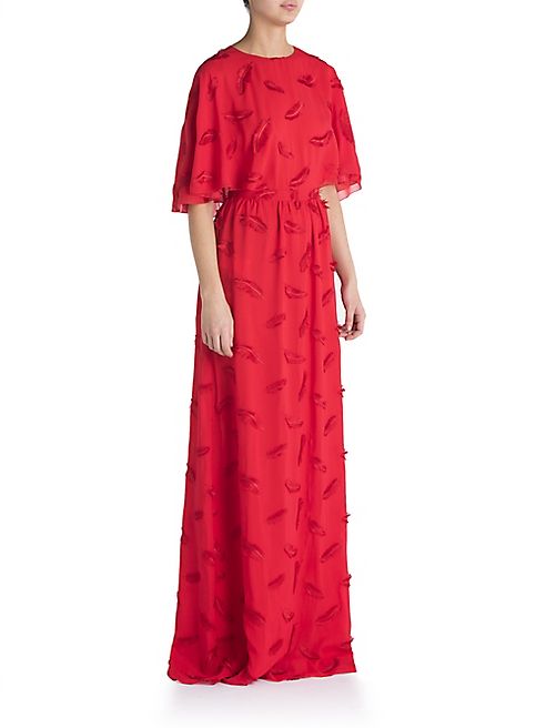 Emilio Pucci - Cape Back Feather Embroidered Gown