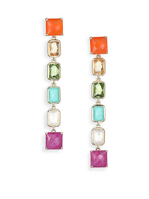 IPPOLITA - Rock Candy Blue Topaz, Turquoise, Mother-Of-Pearl, Amethyst, Ruby, Carnelian, Orange Citrine & 18K Yellow Gold Linear Drop Earrings