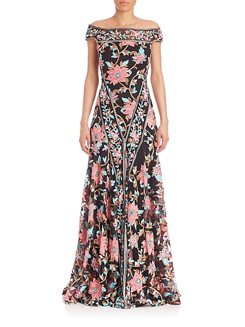 Basix Black Label - Off-The-Shoulder Floral Gown