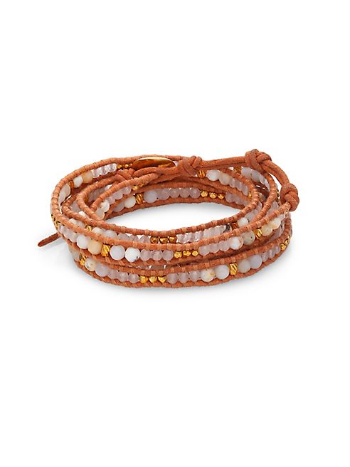 Chan Luu - White Opal, White Jade & Leather Beaded Wrap Bracelet