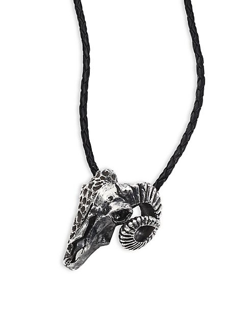 King Baby Studio - Sterling Silver Ram Skull Pendant Leather Necklace