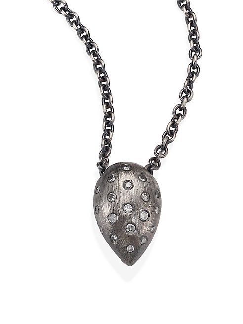 Rene Escobar - Small Diamond & Sterling Silver Teardrop Pendant Necklace