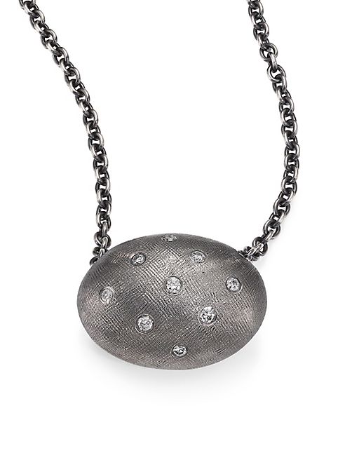 Rene Escobar - Diamond & Sterling Silver Oval Pendant Necklace