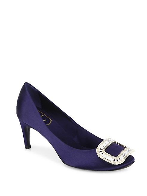 Roger Vivier - Belle de Nuit Crystal-Buckle Satin Pumps