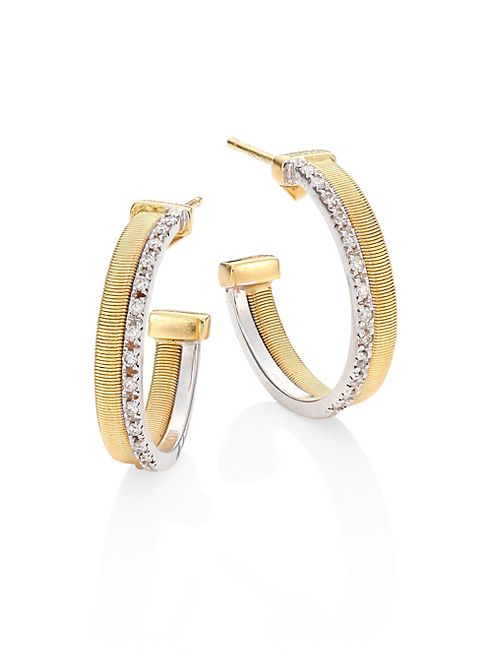 Marco Bicego - Masai Two-Row Diamond, 18K Yellow & White Gold Hoop Earrings/0.8