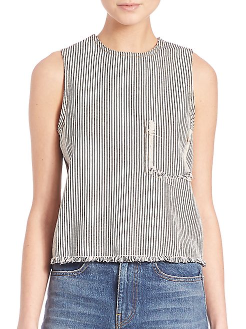 T by Alexander Wang - Frayed Striped Sleeveless Tank Top