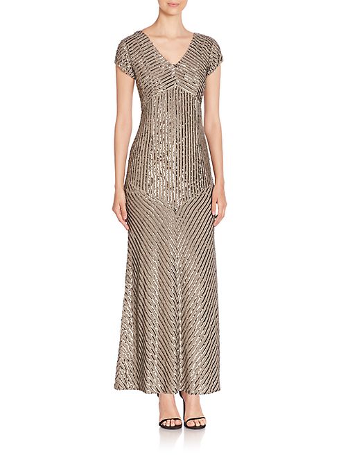 Laundry by Shelli Segal - PLATINUM Embellished V-Neck Gown