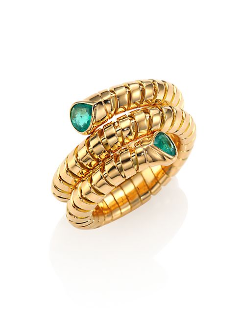 Marina B - Trisola Emerald & 18K Yellow Gold Coil Ring