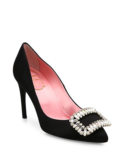 Roger Vivier - Sexy Choc Crystal-Buckle Satin Pumps