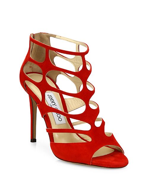 Jimmy Choo - Ren 100 Suede Cutout Peep Toe Sandals