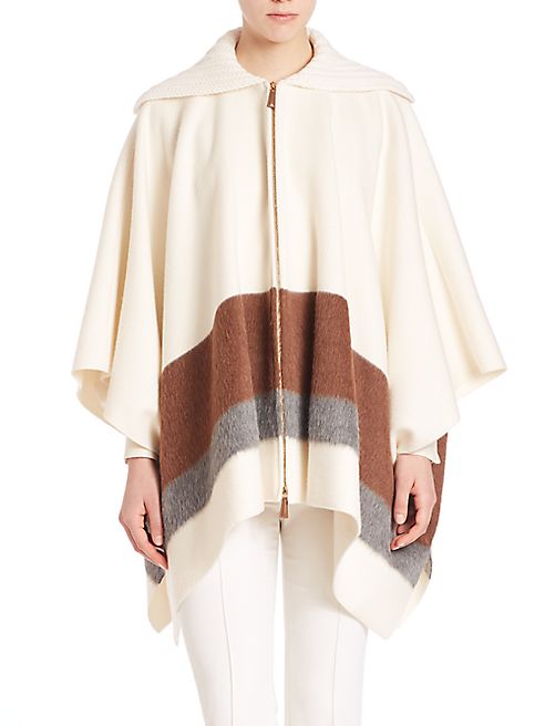 Agnona - Zip Front Stripe Poncho